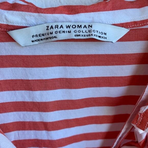 Zara Woman Orange Stripe Top Off Shoulder Button Front Blogger XS - Picture 3 of 6